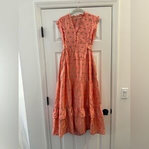 Banjanan Maxi Dress Coral Orange Gold Metallic Ruffle Tier Dress size unknown